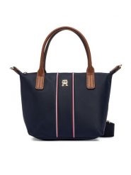 Tommy Hilfiger Torebka Popette Mini Tote Corp AW0AW17707 Granatowy. Niebieskie torebki klasyczne damskie Tommy Hilfiger, z materiału, bez dodatków. Za 409.99 zł.