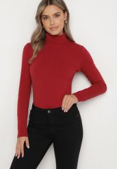 Bordowa Bawełniana Bluzka z Golfem Neranna. Czerwone bluzki damskie Born2be, l, bez wzorów, z bawełny, bez ramiączek. Za 34.99 zł.