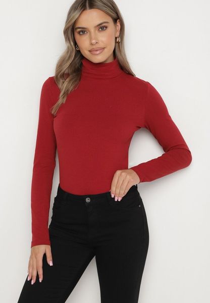 Bordowa Bawełniana Bluzka z Golfem Neranna. Czerwone bluzki damskie Born2be, l, bez wzorów, z bawełny, bez ramiączek. Za 39.99 zł.