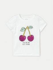 NAME IT T-Shirt Vibeke 13228146 Biały Regular Fit. Białe koszulki i t-shirty dziewczęce Name it, bez wzorów, z bawełny, bez kołnierzyka, bez ramiączek. Za 49.99 zł.