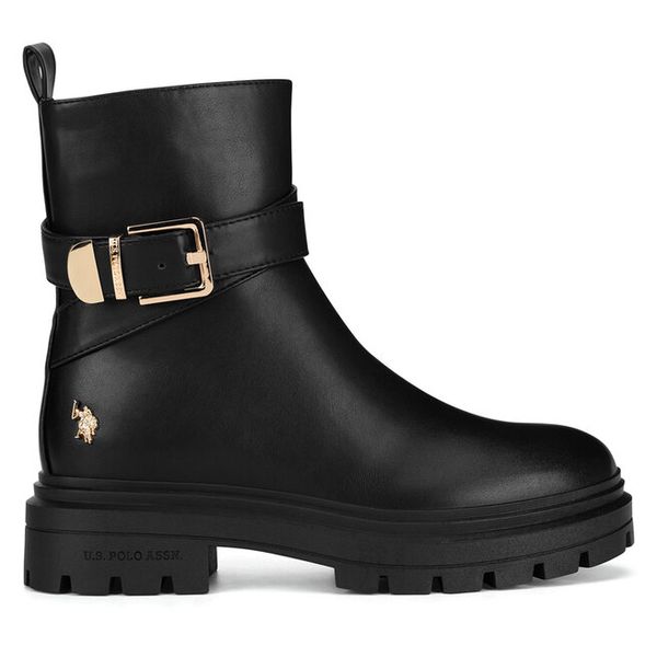 Botki U.S. Polo Assn. Czarne botki damskie U.S. Polo Assn., bez obcasa, na płaskiej podeszwie, bez zapięcia. Za 299.99 zł.