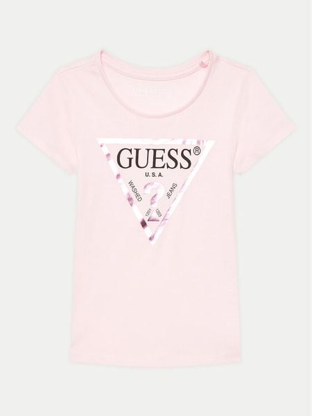 Guess T-Shirt K73I56 K8HM0 Różowy Regular Fit. Czerwone koszulki i t-shirty dziewczęce Guess, z aplikacjami, z bawełny, bez kołnierzyka, bez ramiączek. Za 49.99 zł.