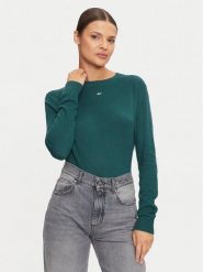 Tommy Jeans Sweter Essential DW0DW17254 Zielony Regular Fit. Zielone swetry klasyczne damskie Tommy Jeans, s, z bawełny, bez kołnierzyka. Za 229.99 zł.