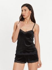 Hunkemöller Koszulka piżamowa Scallop 185927 Czarny Basic Fit. Czarne koszule nocne i halki Hunkemöller, s, bez wzorów, z syntetyku, bez kołnierzyka, bez ramiączek. Za 69.99 zł.