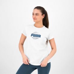 Koszulka damska Puma Gym & Pilates. Niebieskie bluzki damskie Puma, l, bez wzorów, z bawełny, bez kołnierzyka, bez ramiączek. W wyprzedaży za 49.99 zł.