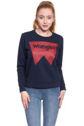 BLUZA WRANGLER DAMSKA LOGO CREW NAVY W6087HY35 112130466. Niebieskie bluzy damskie Wrangler, l, z aplikacjami, z bawełny, bez kaptura. W wyprzedaży za 69.99 zł.