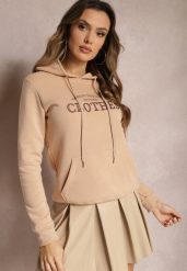 Beżowa Ocieplana Bluza z Haftem i Kapturem Ieliana. Brązowe bluzy damskie Renee, l, bez wzorów, z dzianiny, z kapturem. Za 79.99 zł.