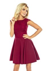 Sukienka Elegancka Rozkloszowana z Koronką - Bordowa. Czerwone sukienki damskie NUMOCO, bez wzorów, z koronki, eleganckie, bez ramiączek. Za 260.90 zł.