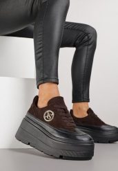 Brązowe Chunky Sneakersy Vices na Platformie z Okrągłym Detalem Sedvira. Brązowe obuwie sportowe damskie Renee, z jeansu, bez zapięcia, trekkingowe. Za 119.99 zł.