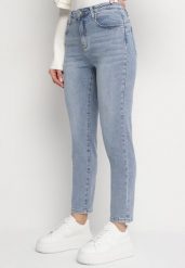 Jasnoniebieskie Jeansy Mom Fit z Wysokim Stanem Delaweth. Niebieskie jeansy damskie Born2be, bez wzorów, z bawełny. Za 99.99 zł.
