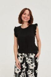 Koszula z falbankami czarna. Czarne koszule damskie MOODO, l, bez wzorów, z wiskozy, bez kołnierzyka, bez ramiączek. Za 79.99 zł.