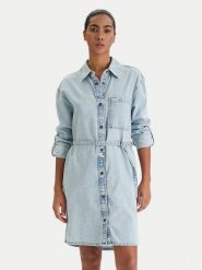 Guess Jeans Sukienka jeansowa W6RK26 D5M83 Niebieski Regular Fit. Niebieskie sukienki damskie Guess Jeans, z aplikacjami, z bawełny, bez ramiączek. Za 519.99 zł.