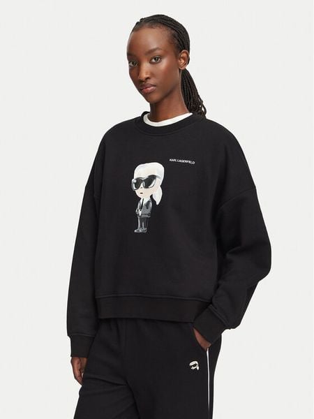 KARL LAGERFELD Bluza B3W20049 Czarny Regular Fit. Czarne bluzy damskie KARL LAGERFELD, m, bez wzorów, z bawełny, bez kaptura. Za 779.99 zł.