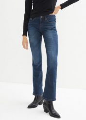 Dżinsy ze stretchem BOOTCUT, mid waist. Niebieskie jeansy damskie bonprix. Za 84.99 zł.