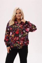 Kurtka bomberka Bloom - florystyczny print z akcentem ważek PLUS SIZE XXL OVERSIZE JESIEŃ. Kurtki damskie Moda Size Plus Iwanek, na jesień, plus size, bez wzorów, z bawełny, bez kaptura. Za 269.90 zł.