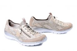 RIEKER L3252-92 gold, półbuty damskie. Żółte półbuty damskie Rieker, na lato, bez wzorów, z gumy, bez obcasa, bez zapięcia. Za 359.90 zł.