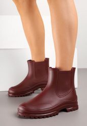 Bordowe Krótkie Kalosze na Płaskiej Podeszwie Tirvia. Czerwone kalosze damskie Born2be, bez wzorów, z gumy. Za 54.99 zł.