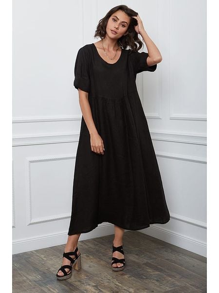 Fleur de Lin Lniana sukienka "Gustavo" w kolorze czarnym rozmiar: L. Czarne sukienki damskie Fleur de Lin, bez wzorów, ze lnu, bez ramiączek. Za 166.49 zł.
