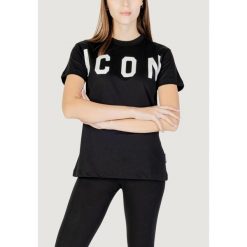 Koszulka crop top Kobieta ICON. Czarne bluzki damskie ICON, bez wzorów, z bawełny, bez kołnierzyka, bez ramiączek. W wyprzedaży za 184.00 zł.