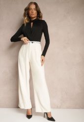 Beżowe Spodnie o Szerokim Kroju High Waist Wykończone Lamówką Verillia. Brązowe spodnie materiałowe damskie Renee, bez wzorów, z jeansu. Za 59.99 zł.