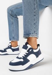 Biało-Granatowe Sneakersy Przed Kostkę z Ozdobnymi Wstawkami Armine. Białe obuwie sportowe damskie Born2be, przed kostkę, bez zapięcia. Za 54.99 zł.