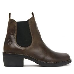 Botki Fly London. Zielone botki damskie Fly London, bez obcasa, na słupku, bez zapięcia. Za 704.99 zł.