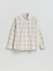 Bawełniana koszula w kratę - złamana biel. Koszule damskie Reserved, l, bez wzorów, z bawełny, bez kołnierzyka, bez ramiączek. Za 139.99 zł.