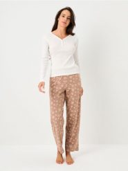 Świąteczna piżama dwuczęściowa w śnieżynki - biały. Białe piżamy damskie Sinsay, bez wzorów, bez ramiączek. Za 49.99 zł.