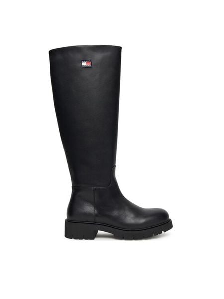 Tommy Jeans Kozaki Tjw Stretchy Long Shaft Boot EN0EN02828 Czarny. Czarne kozaki damskie Tommy Jeans, z jeansu, bez obcasa, na płaskiej podeszwie, bez zapięcia. Za 529.99 zł.