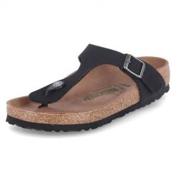 Japonki damskie Birkenstock Gizeh BS. Czarne klapki damskie Birkenstock, bez wzorów, z materiału, bez obcasa, bez zapięcia. Za 359.00 zł.