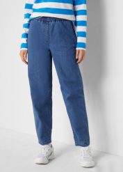 Dżinsy Mom, high waist, wygodny pasek. Niebieskie jeansy damskie bonprix, z podwyższonym stanem. Za 97.99 zł.
