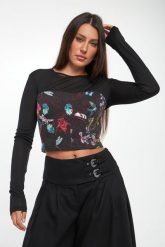 Bluzka damska z siatką VERSACE JEANS COUTURE. Bluzki damskie Versace Jeans Couture, bez wzorów, z jeansu, bez kołnierzyka, bez ramiączek. W wyprzedaży za 974.35 zł.