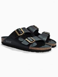 BACKSUN Klapki "Bali" w kolorze czarnym rozmiar: 37. Czarne klapki damskie Backsun, bez wzorów, z materiału, z otwartym noskiem, bez obcasa, bez zapięcia. Za 136.78 zł.