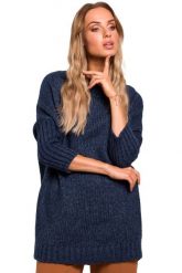 Granatowy Melanżowy Oversizowy Sweter z Półgolfem. Niebieskie swetry klasyczne damskie MOE, l, z materiału, bez kołnierzyka. Za 223.90 zł.