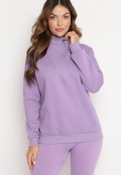 Jasnofioletowa Bawełniana Bluza z Półgolfem i Ściągaczem Themista. Fioletowe bluzy damskie Born2be, bez wzorów, z bawełny, bez kaptura. Za 89.99 zł.