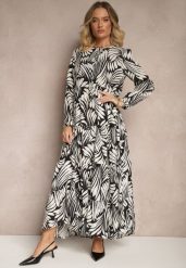 Czarna Sukienka z Wiskozą o Rozkloszowanym Kroju w Abstrakcyjny Wzór Grelaviel. Czarne sukienki damskie Renee, bez wzorów, z wiskozy, eleganckie, bez ramiączek. W wyprzedaży za 99.99 zł.