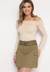 Zielona Spódnica Mini z Kieszeniami i Paskami z Ekoskóry Svanna. Zielone spódnice damskie Born2be, m, bez wzorów, mini. Za 129.99 zł.
