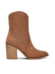 DeeZee Botki 220565-4 Brązowy. Brązowe botki damskie DeeZee, z materiału, bez obcasa, na słupku, bez zapięcia. Za 169.99 zł.