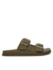 Calvin Klein Klapki City Sandal Buckle Suede HW0HW03130 Zielony. Zielone klapki damskie Calvin Klein, bez wzorów, ze skóry, bez obcasa, bez zapięcia. Za 529.99 zł.