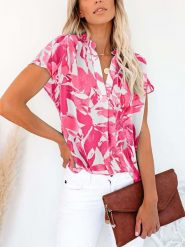 Milan Kiss Bluzka w kolorze biało-różowym rozmiar: XL. Białe bluzki damskie Milan Kiss, xl, bez wzorów, bez kołnierzyka, bez ramiączek. Za 113.99 zł.