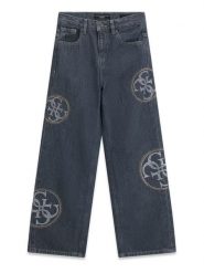 Guess Jeansy J6YA02 D1209 Szary Wide Leg. Szare jeansy dziewczęce Guess, z aplikacjami, z bawełny. Za 324.99 zł.