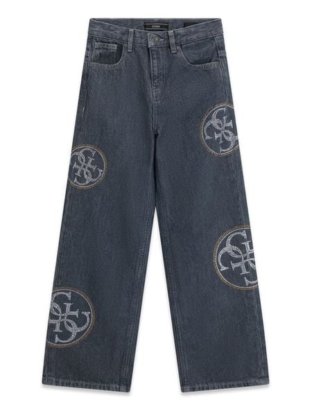 Guess Jeansy J6YA02 D1209 Szary Wide Leg. Szare jeansy dziewczęce Guess, z aplikacjami, z bawełny. Za 324.99 zł.
