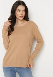 Ciemnobeżowy Sweter z Kaszmirem i Ściągaczami Sanaliene. Brązowe swetry klasyczne damskie Born2be, z jeansu, bez kołnierzyka. Za 74.99 zł.