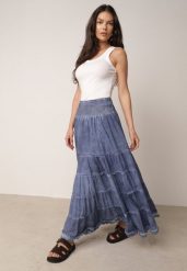 Niebieska Spódnica z Bawełny z Wysokim Stanem Stylizowana na Jeansową Ealread. Niebieskie spódnice damskie Born2be, do pracy, m, bez wzorów, z bawełny, biznesowe, maxi. Za 99.99 zł.