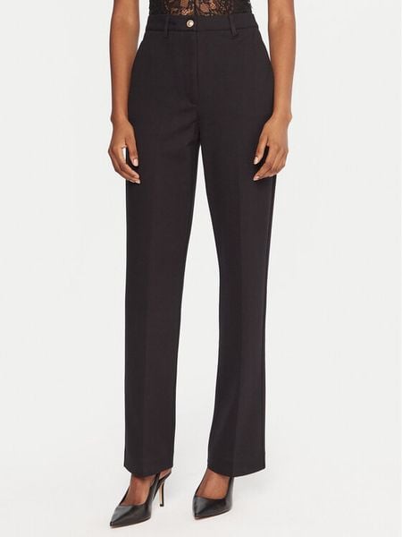 Guess Spodnie materiałowe W5YB66 KCMU2 Czarny Regular Fit. Czarne spodnie materiałowe damskie Guess, z aplikacjami, z materiału. Za 239.99 zł.