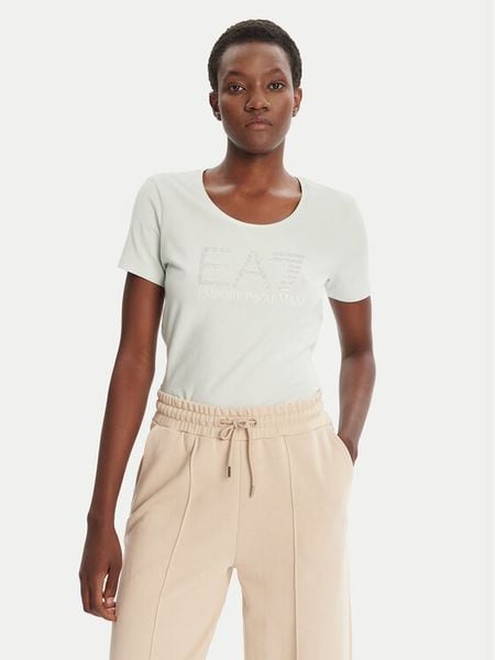 EA7 Emporio Armani T-Shirt 7W000094 AF10373 U9060 Błękitny Slim Fit. Niebieskie t-shirty damskie EA7 Emporio Armani, xs, bez wzorów, z bawełny, bez kołnierzyka. Za 189.99 zł.