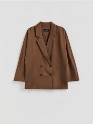 Dwurzędowa marynarka z lyocellu - brązowy. Brązowe marynarki i żakiety damskie Reserved, l, bez wzorów, z lyocellu. Za 199.99 zł.