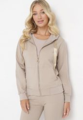 Ciemnobeżowa Bluza Rozsuwana z Kapturem Ecula. Brązowe bluzy damskie Born2be, l, bez wzorów, z kapturem. Za 84.99 zł.