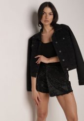 Czarne Jeansowe Spódnico-Szorty w Eleganckim Stylu z Bawełną i Cyrkoniami Delatia. Czarne szorty damskie Born2be, z aplikacjami, z bawełny, z podwyższonym stanem. Za 129.99 zł.
