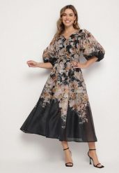 Czarna Wiskozowa Sukienka o Rozkloszowanym Kroju w Kwiaty Redameira. Czarne sukienki damskie Born2be, bez wzorów, z wiskozy, eleganckie, bez ramiączek. W wyprzedaży za 212.49 zł.